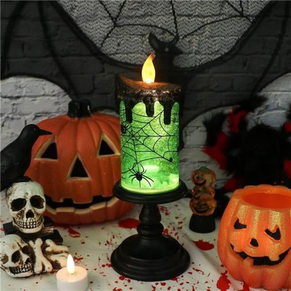 Halloween Snow Globe Candles Lighted Lamp,Battery Operated Spooky Spinning Water - Picture 4 of 6